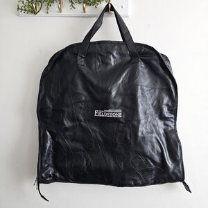 Fieldstone Genuine Buffalo Leather Garment Bag Black Travel Suit Carrier Zip